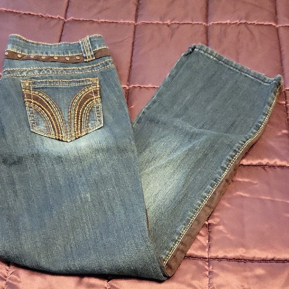 Reba Blue Boot Cut Jeans with Brown Accents